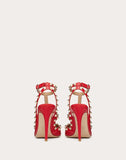 WOMEN'S VALENTINO GARAVANI ROCKSTUD GRAINY CALFSKIN ANKLE STRAP PUMP 100 MM PURE RED