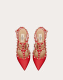 WOMEN'S VALENTINO GARAVANI ROCKSTUD GRAINY CALFSKIN ANKLE STRAP PUMP 100 MM PURE RED