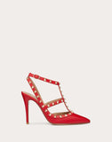 WOMEN'S VALENTINO GARAVANI ROCKSTUD GRAINY CALFSKIN ANKLE STRAP PUMP 100 MM PURE RED
