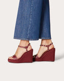 WOMEN'S VALENTINO GARAVANI WEDGE SANDAL WITH STUD DETAILS 115 MM CHERRY