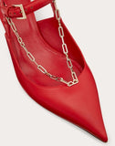 WOMEN'S VALENTINO GARAVANI CALFSKIN PUMP WITH CHAIN DETAIL 45 MM PURE RED