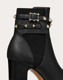 WOMEN'S VALENTINO GARAVANI ROCKSTUD GRAINY CALFSKIN ANKLE BOOT 90 MM BLACK
