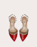 WOMEN'S VALENTINO GARAVANI ROCKSTUD PATENT-LEATHER SLINGBACK PUMP 60 MM PURE RED/POUDRE