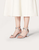 WOMEN'S VALENTINO GARAVANI ROCKSTUD LAMINATED GRAINY CALFSKIN SANDAL 60 MM SILVER