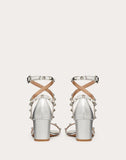 WOMEN'S VALENTINO GARAVANI ROCKSTUD LAMINATED GRAINY CALFSKIN SANDAL 60 MM SILVER