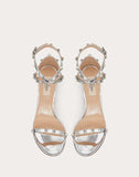 WOMEN'S VALENTINO GARAVANI ROCKSTUD LAMINATED GRAINY CALFSKIN SANDAL 60 MM SILVER