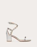 WOMEN'S VALENTINO GARAVANI ROCKSTUD LAMINATED GRAINY CALFSKIN SANDAL 60 MM SILVER