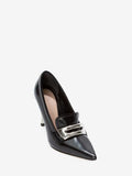 WOMEN'S ALEXANDER McQUEEN METAL BAR MOCCASIN PUMP BLACK/SILVER
