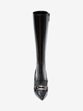 WOMEN'S ALEXANDER McQUEEN METAL BAR MOCCASIN HIGH BOOT BLACK/SILVER