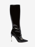 WOMEN'S ALEXANDER McQUEEN METAL BAR MOCCASIN HIGH BOOT BLACK/SILVER