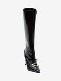 WOMEN'S ALEXANDER McQUEEN METAL BAR MOCCASIN HIGH BOOT BLACK/SILVER