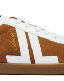 MEN'S LANVIN DUAL-MATERIAL JL LOW-TOP SNEAKERS DARK BEIGE/WHITE