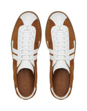 MEN'S LANVIN DUAL-MATERIAL JL LOW-TOP SNEAKERS DARK BEIGE/WHITE