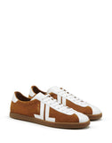 MEN'S LANVIN DUAL-MATERIAL JL LOW-TOP SNEAKERS DARK BEIGE/WHITE