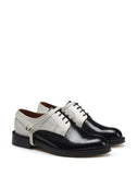 MEN'S LANVIN SHINY DUAL-MATERIAL DERBY SHOES BLACK/WHITE