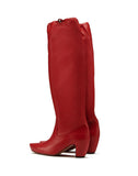 WOMEN'S LANVIN TALL LEATHER BOOTS RED
