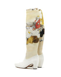 WOMEN'S LANVIN TALL BOOTS IN PRINTED LEATHER AND SILK WHITE