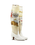 WOMEN'S LANVIN TALL BOOTS IN PRINTED LEATHER AND SILK WHITE
