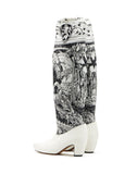 WOMEN'S LANVIN TALL BOOTS IN PRINTED LEATHER AND SILK WHITE