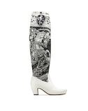 WOMEN'S LANVIN TALL BOOTS IN PRINTED LEATHER AND SILK WHITE