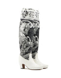WOMEN'S LANVIN TALL BOOTS IN PRINTED LEATHER AND SILK WHITE