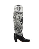 WOMEN'S LANVIN TALL BOOTS IN PRINTED LEATHER AND SILK BLACK