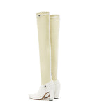 WOMEN'S LANVIN DUAL-MATERIAL THIGH-HIGH BOOTS WHITE/CREAM