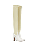 WOMEN'S LANVIN DUAL-MATERIAL THIGH-HIGH BOOTS WHITE/CREAM