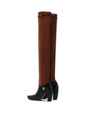 WOMEN'S LANVIN DUAL-MATERIAL THIGH-HIGH BOOTS BLACK / CARAMEL
