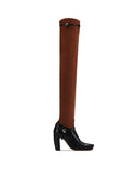 WOMEN'S LANVIN DUAL-MATERIAL THIGH-HIGH BOOTS BLACK / CARAMEL