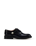 WOMEN'S LANVIN SHINY CALFSKIN LEATHER DERBY SHOE NAVY BLUE