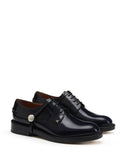 WOMEN'S LANVIN SHINY CALFSKIN LEATHER DERBY SHOE NAVY BLUE
