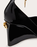 WOMEN'S VALENTINO GARAVANI PATENT LEATHER WEDGES 100 MM BLACK