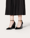 WOMEN'S VALENTINO GARAVANI PATENT LEATHER WEDGES 100 MM BLACK
