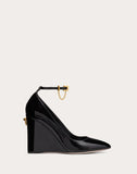 WOMEN'S VALENTINO GARAVANI PATENT LEATHER WEDGES 100 MM BLACK