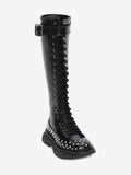 WOMEN'S ALEXANDER McQUEEN TREAD LACE UP BOOT BLACK/SILVER