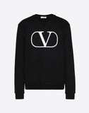 MEN'S VALENTINO CREW-NECK SWEATSHIRT WITH CRAQUELURE VLOGO PRINT BLACK