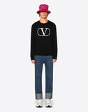 MEN'S VALENTINO CREW-NECK SWEATSHIRT WITH CRAQUELURE VLOGO PRINT BLACK