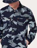 MEN'S VALENTINO CAMOUFLAGE PEA COAT IN DENIM JACQUARD NAVY