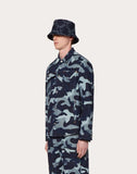 MEN'S VALENTINO CAMOUFLAGE PEA COAT IN DENIM JACQUARD NAVY