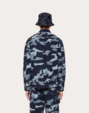 MEN'S VALENTINO CAMOUFLAGE PEA COAT IN DENIM JACQUARD NAVY