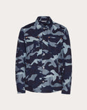 MEN'S VALENTINO CAMOUFLAGE PEA COAT IN DENIM JACQUARD NAVY