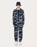 MEN'S VALENTINO CAMOUFLAGE PEA COAT IN DENIM JACQUARD NAVY
