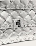 WOMEN'S VALENTINO GARAVANI SMALL ROCKSTUD SPIKE METALLIC BAG SILVER