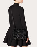 WOMEN'S VALENTINO GARAVANI MEDIUM ROCKSTUD SPIKE.IT METALLIC POLYMER BAG WITH FLOWERS