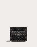 WOMEN'S VALENTINO GARAVANI MEDIUM ROCKSTUD SPIKE.IT METALLIC POLYMER BAG WITH FLOWERS