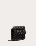 WOMEN'S VALENTINO GARAVANI MEDIUM ROCKSTUD SPIKE.IT METALLIC POLYMER BAG WITH FLOWERS