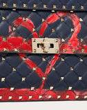 WOMEN'S VALENTINO GARAVANI MEDIUM ROCKSTUD SPIKE.IT BAG WITH HEART DARK BLUE