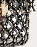 WOMEN'S VALENTINO GARAVANI MEDIUM ROCKSTUD SPIKE.IT TRANSPARENT POLYMER AND VELVET BAG