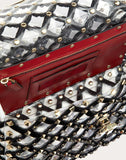 WOMEN'S VALENTINO GARAVANI MEDIUM ROCKSTUD SPIKE.IT TRANSPARENT POLYMER AND VELVET BAG